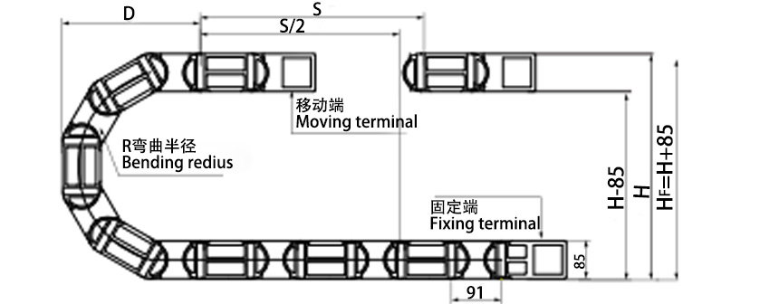 65系列強力型拖鏈參數圖 65系列強力型拖鏈參數圖
