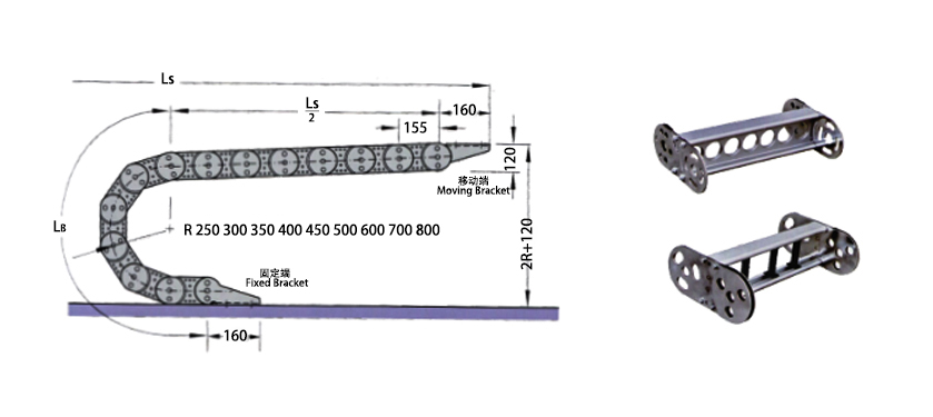 TL155型鋼鋁拖鏈安裝尺寸圖 TL155型鋼鋁拖鏈安裝尺寸圖
